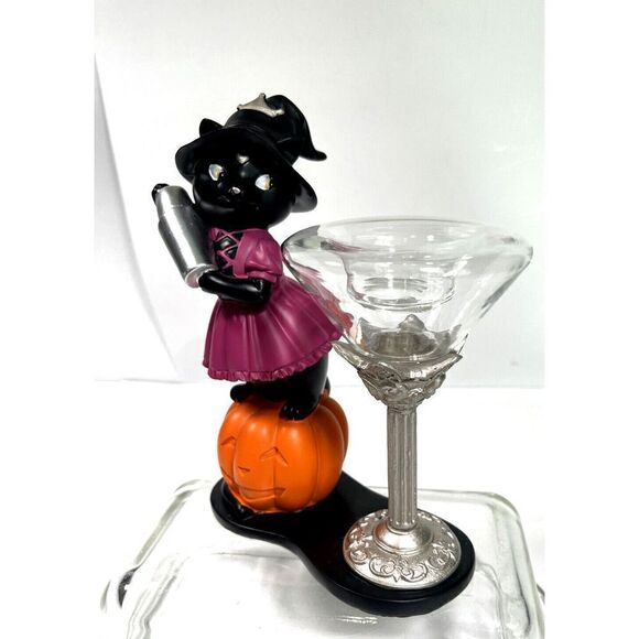 Yankee Candle Halloween Black Cat Bartender Witch Tea Light Holder *Sophia* - Picture 1 of 10
